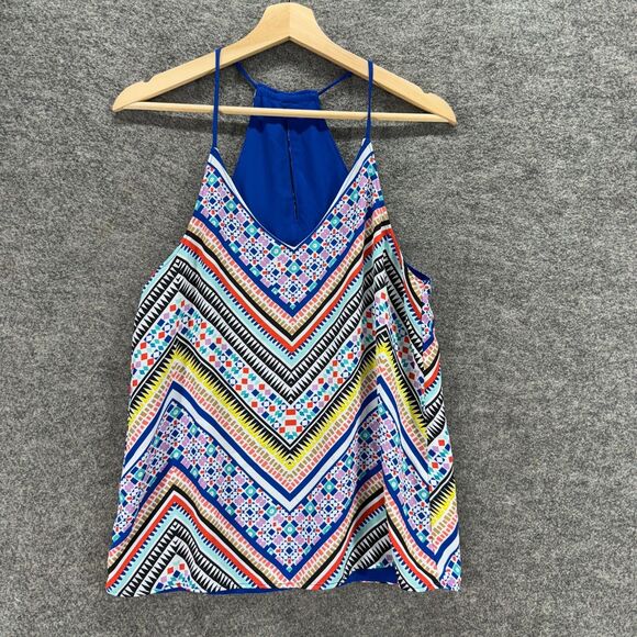 Unbranded Top Women M Medium Blue Striped V-Neck Sleeveless Spaghetti Strap - Picture 1 of 5